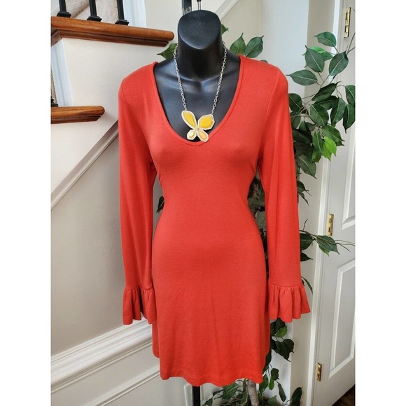 Lou & Grey Dresses & Skirts - Lou & Grey Red Polyester Scoop Neck Long Ruffle Sleeve Knee Length Dress Size XS